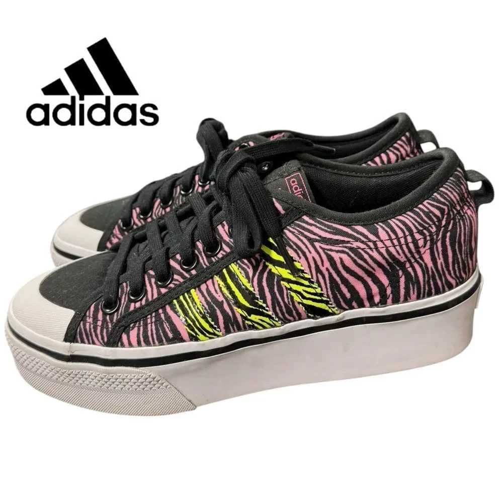 Adidas Originals Nizza Platform Black Yellow Pink Zebra Womens IE9626 Sneakers 9